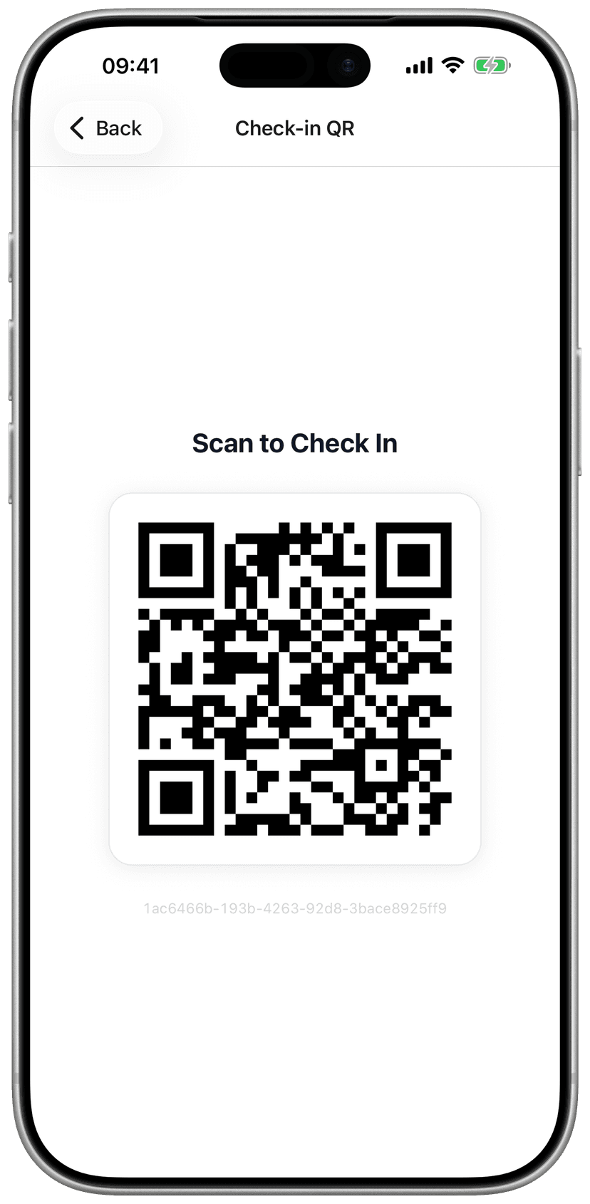 QR code check-in screen